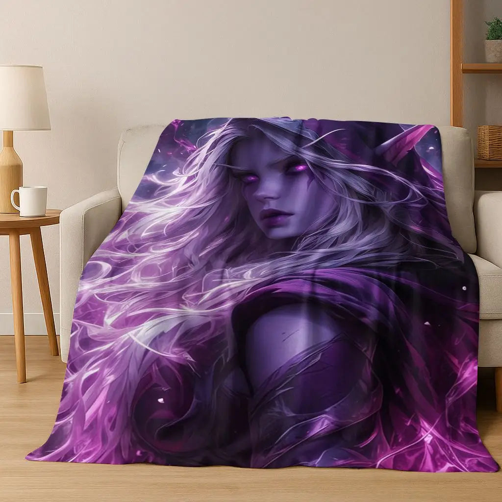 Coperta in flanella WOW World of Warcraft Arthas Demon Illidan Sylvanas, plaid morbido e confortevole per casa, camera da letto, letto, divano, copridivano, idea regalo
