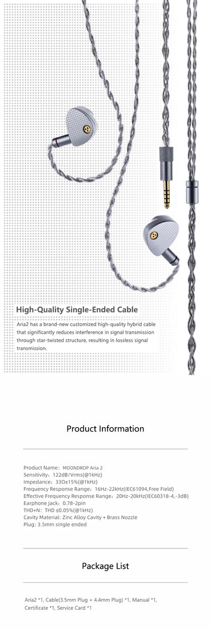 MOONDROP ARIA 2 Earphones High Performance IEMs Earbuds with Detachable Cable 0.78mm 2pin 3.5/4.4mm plug ARIA2 Earphone