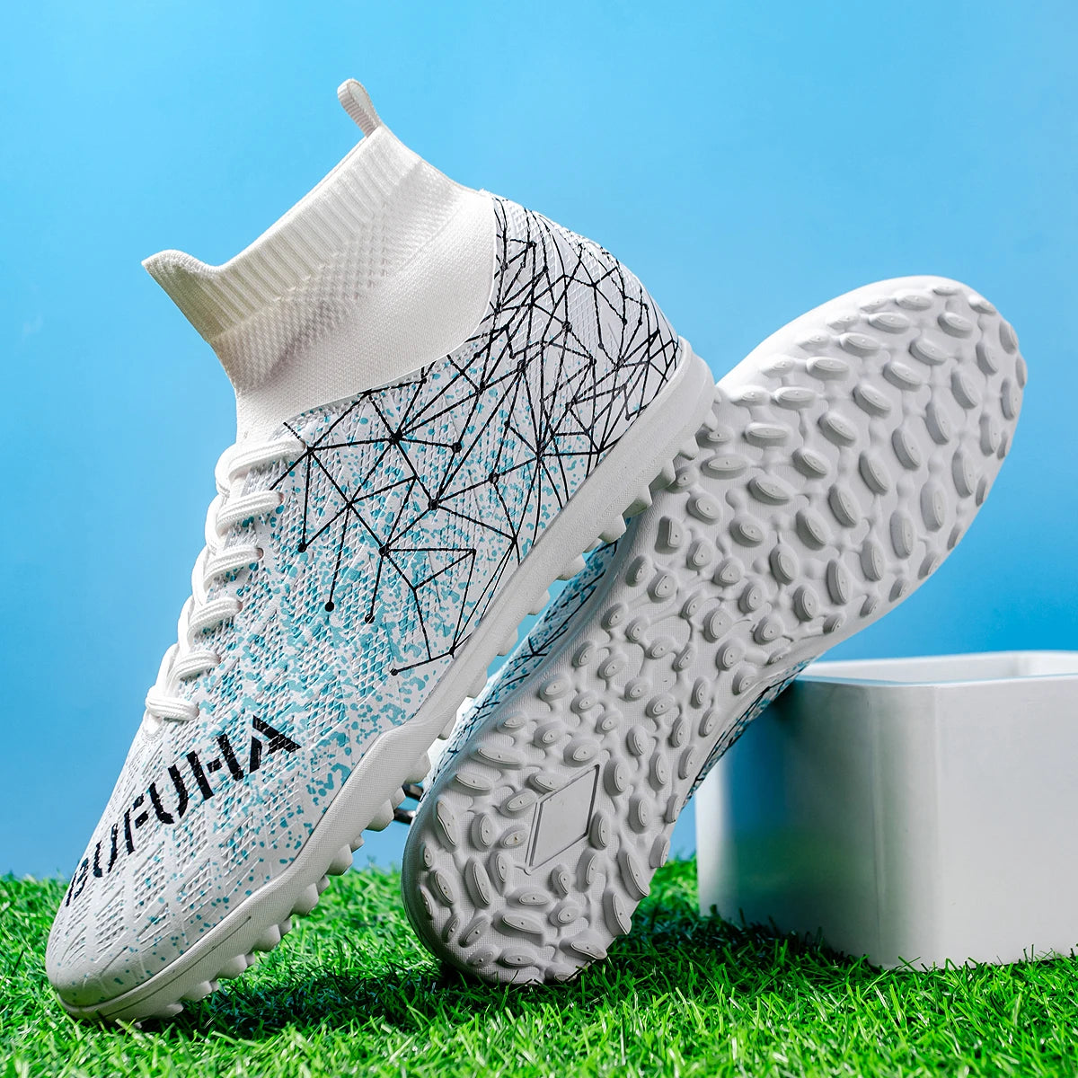 TF Soccer Shoes For Kids Youth PU Fabric Upper Rubber Sole Wear-Resistant Non-Slip Training Football Boots