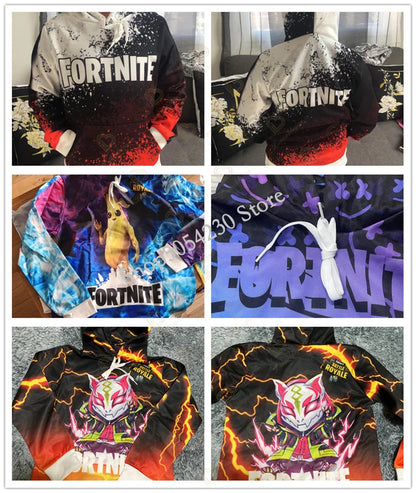 Sweatshirt com Capuz Fortnite Cool Heroes para Rapaz, Estilo Cosplay, Casaco Infantil com Desenho Animado para Primavera e Outono