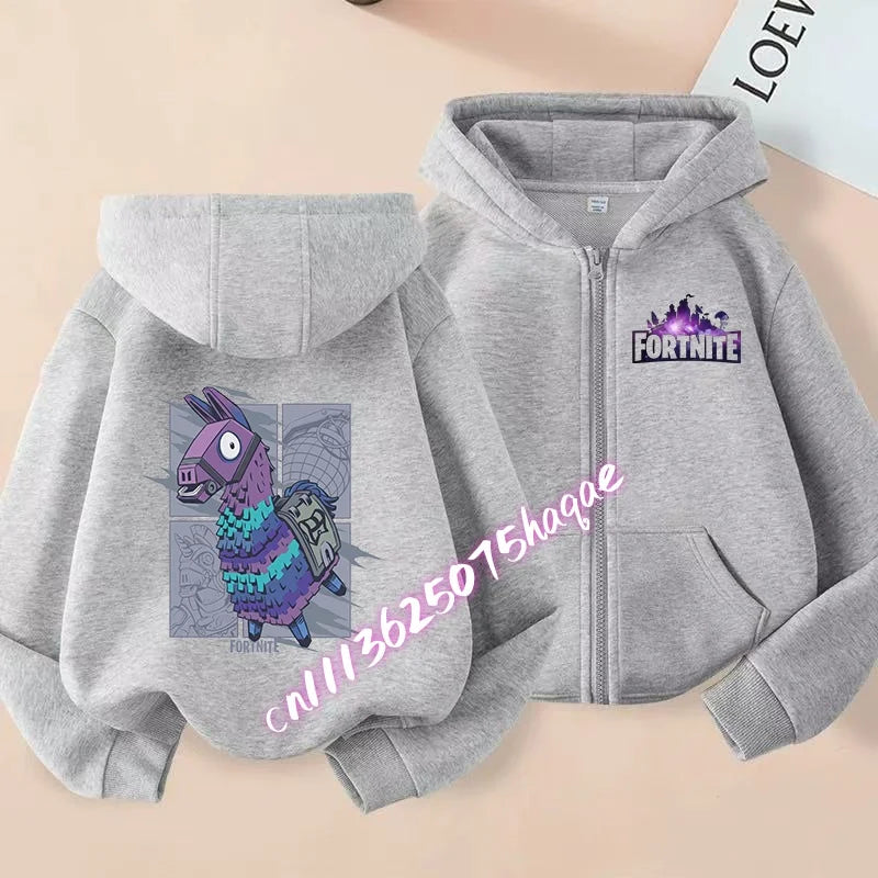 Neue Fortnite-Kapuzenjacke für Kinder im Herbst, mit Cartoon-Spielcharakter-Print, Reißverschluss, Winterjacke für Jungen