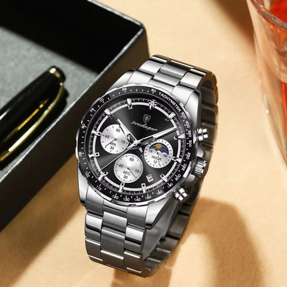 POEDAGAR luxury men’s watch: elegant and water-resistant, a quartz chronograph with date display, featuring a classic and luminous design.