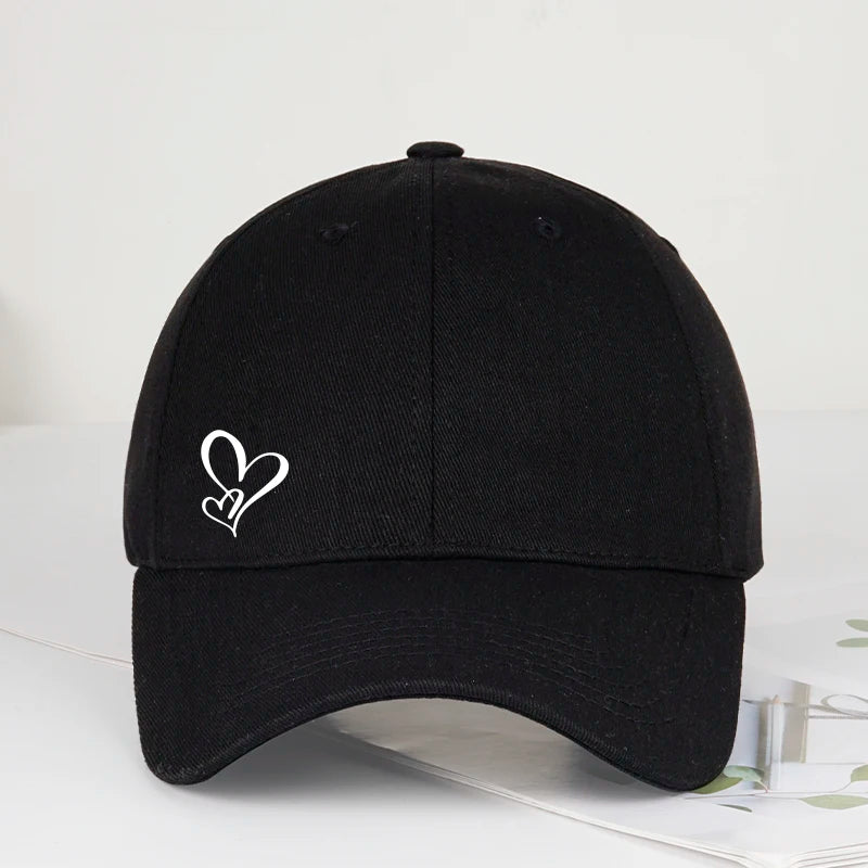 Minimalistinė beisbolo kepurė su dvigubo širdies raštu, moterims ir vyrams, minkšta, reguliuojama, „Dad Hat“ stiliaus, kasdieninė, meilės tematikos, saulės kepurė