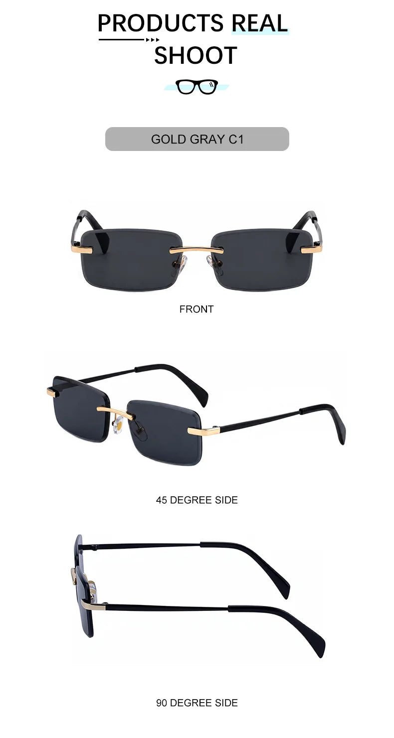 Rimless Rectangle Sunglasses Women 2026 Luxury Designer Fashion Retro Metal Sun Glasses Trendy Y2K Shades Small Frame Eyewear