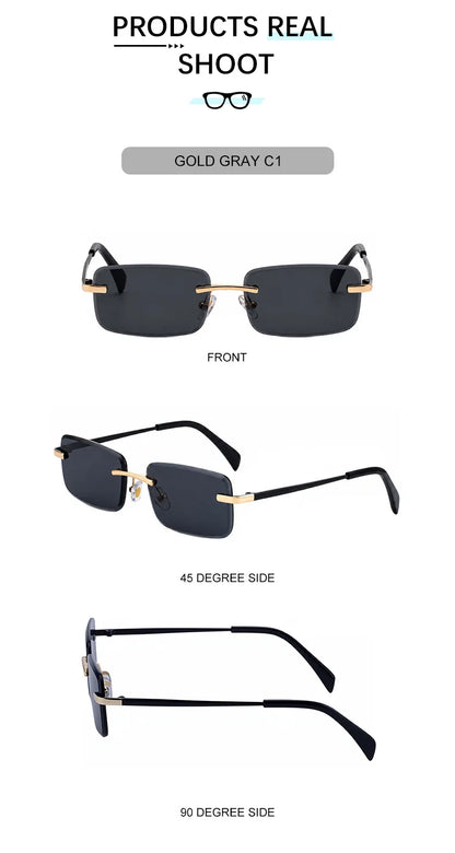 Rimless Rectangle Sunglasses Women 2026 Luxury Designer Fashion Retro Metal Sun Glasses Trendy Y2K Shades Small Frame Eyewear
