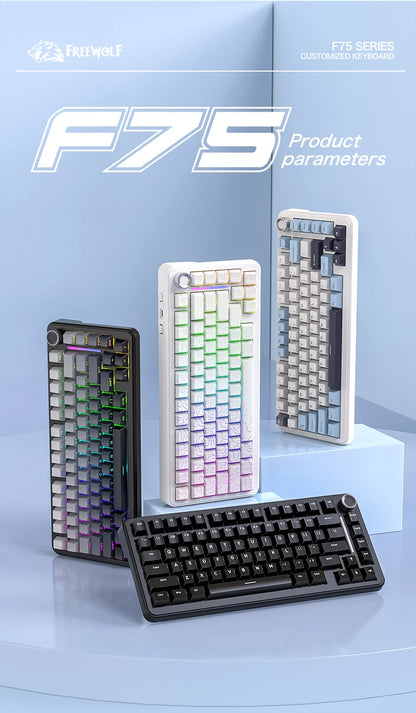 F75 Mechanische Tastatur FREEWOLF * AULA F75 Bluetooth-Tastatur mit drei Verbindungsmodi, speziell für Gaming und Büro entwickelt