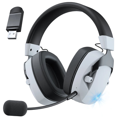 Auriculares gaming inalámbricos con micrófono desmontable con cancelación de ruido – 2.4G inalámbrico, Bluetooth 5.3 y auriculares gaming con cable de 3.5mm para PS5, PC, Xbox y móviles