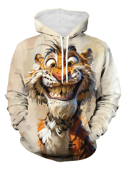 Herren-Outdoor-Hoodie mit 3D-Wolf-Grafik, Streetwear-Kapuzenpullover mit Fronttasche und Designer-Sweatshirt-Stil