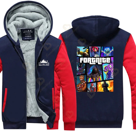 Winter Warm Fortnite Luminescent Hoodies Men Women Game Cosplay Sweatshirts Thick Fleece Zipper Couple Jacket & Coat