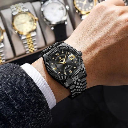 Reloj para hombre POEDAGAR: modelo de lujo, resistente al agua, de acero inoxidable, con pantalla luminiscente, estilo militar, función de fecha, mecanismo de cuarzo, ideal para el trabajo o para ocasiones profesionales.