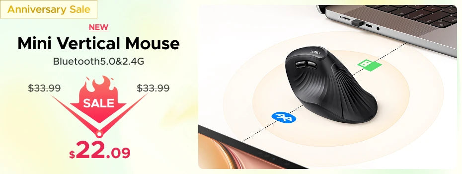 UGREEN Wireless Mouse Bluetooth 5.0 Mouse Ergonomic 4000DPI 6 Mute Buttons Mouse For MacBook Tablet Laptops Computer PC 2.4G Mice