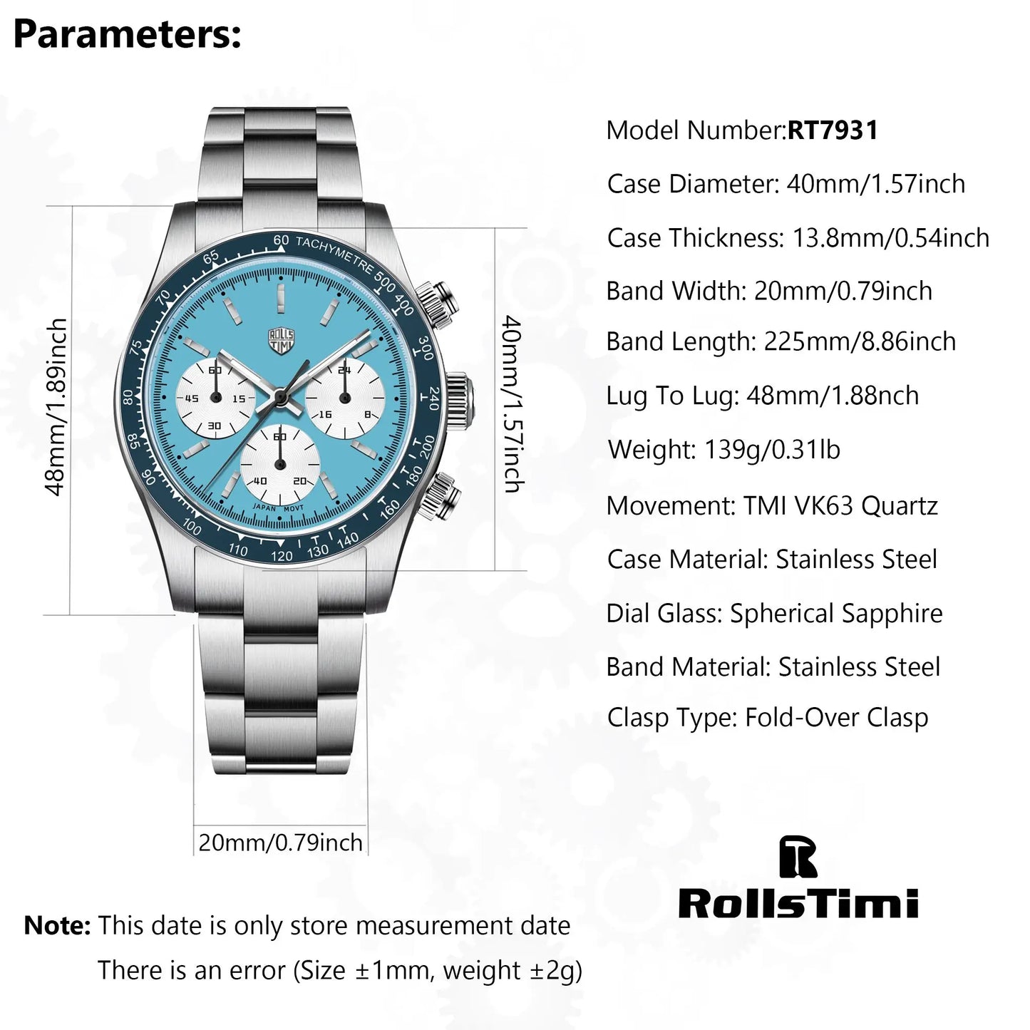 Rossitimi Casual Elegance Men Quartz Watch Light Luxury Premium Stainless Steel Sapphire Small Three-Pin Luminous Diving Watch