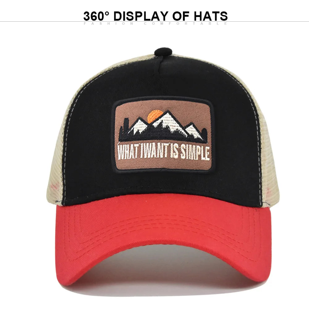 Letter Mesh Breathable Hat Women Men Embroidery Blocking Baseball Cap Sunshade Outdoor Sports Cycling Travel Sun Hat Dad Hat