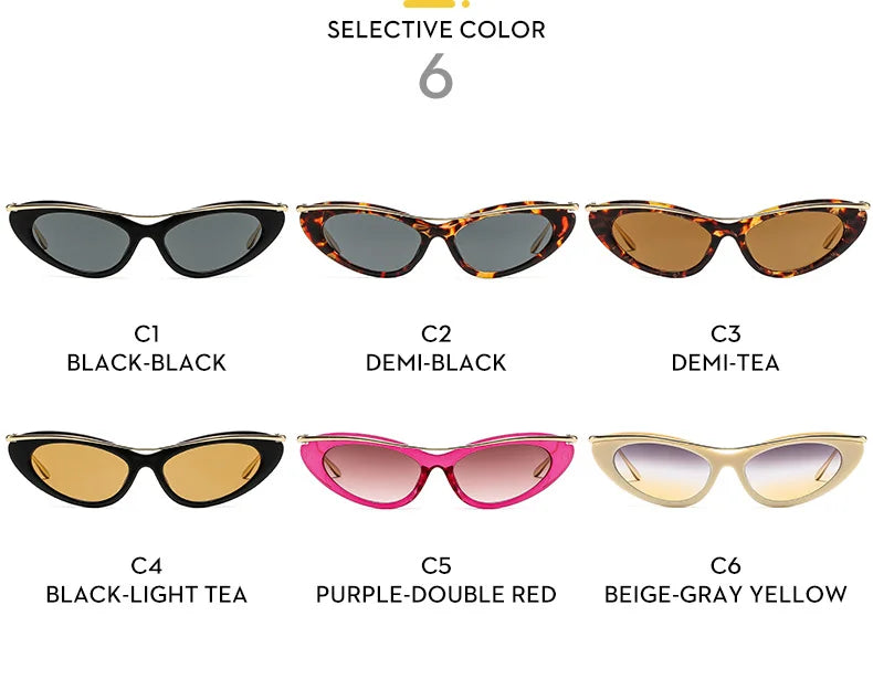Fashion Small Cat Eye Sunglasses Women 2026 Luxury Brand Punk Metal Frame Sunglass Vintage Sexy Traveling Eyewear UV400 Shades