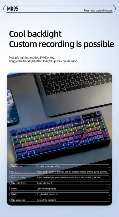 SMAILWOLF MK95 Bluetooth Wireless Korean Customized Mechanical Keyboard e-Sports 3 Modes Laptop Office Game Full Key Hot Swappable RGB Lighting Effects