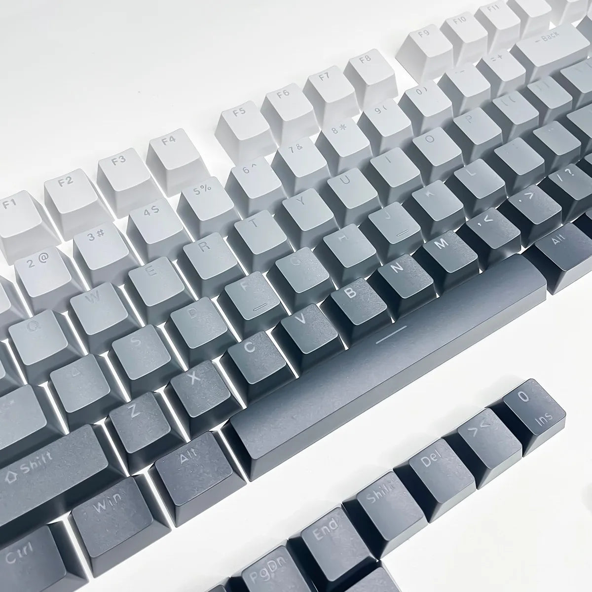 Teclas gamer RGB con retroiluminación degradada para teclado mecánico con interruptores MX, perfil OEM, PBT, blanco y azul, distribución ISO, teclas DIY