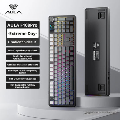 AULA F108 PRO Mechanische Tastatur, individuelles 100-%-Layout, RGB-Hintergrundbeleuchtung, kabellose Bluetooth-Verbindung, HiFi-Switch, Gaming-Tastatur