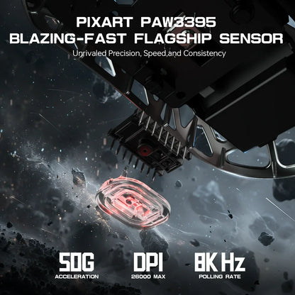ATTACK SHARK R3 Magnesium Alloy Gaming Mouse 8K Wireless Superlight Mouse, PAW3395 Sensor, 26000 DPI, 8000Hz Polling Rate, Bluetooth, 2.4G & Wired Gaming Mouse