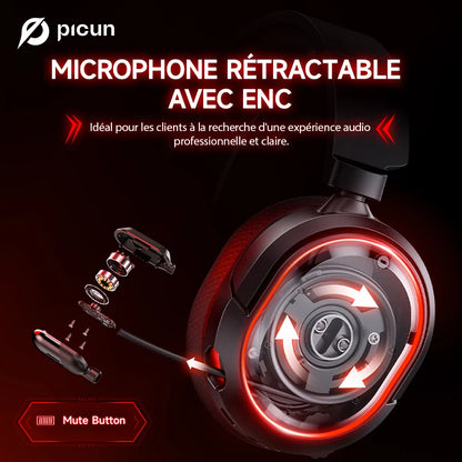 Auscultadores Gaming Sem Fios Picun G2 Bluetooth 5.3 – Som Surround 7.1, Microfone ENC, Bateria de 100H, Auscultadores de Baixa Latência para PC, PS5, PS4, Switch e Mobile