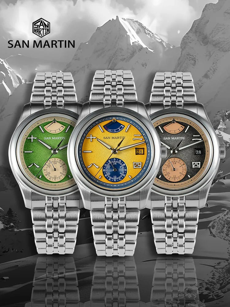 San Martin 39mm Miyota 9132 Power Reserve Display Men Luxury Sport Watch Automatic Mechanical Waterproof Original Design SN0144