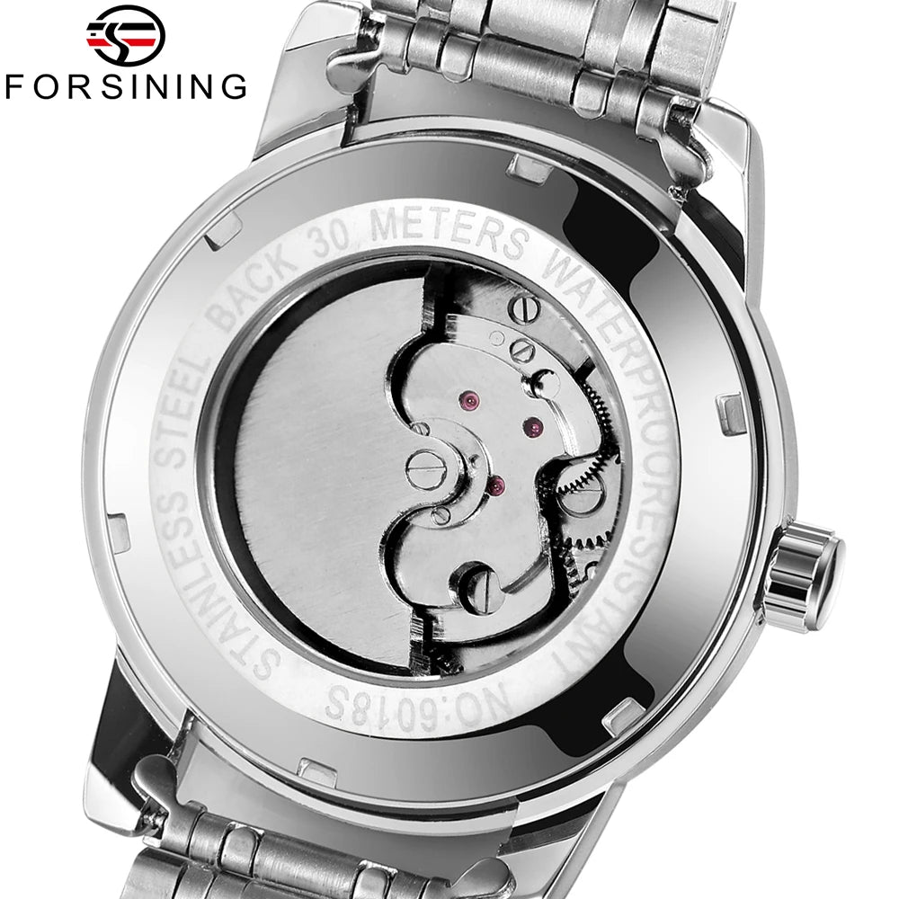 Forsining mekanisk automatisk herreur – Luksus-, forretnings- og modestil, metalarmbånd, tourbillon, selvlysende visere, prydet med syntetiske diamanter