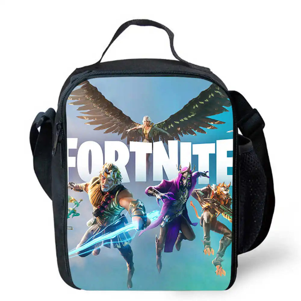 Lunch Bags for Children, Cartoon Fortnite School Picnic Bags for Girls and Boys, Kids Insulated Cooler Lunch Bags Portable Lightweight