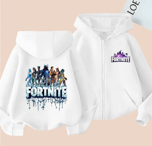 Ново детско яке с качулка Fortnites — суитшърт с цип и щампа на анимационен игрови персонаж, есенно-зимни дрехи за момчета