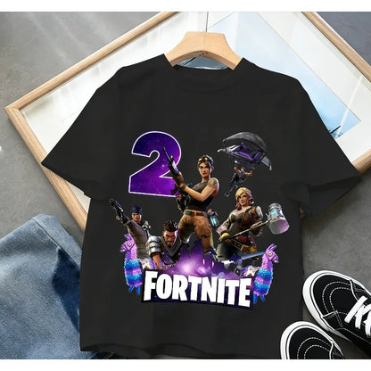 Fortnites Children Birthday Number T Shirt Girls Boys Summer Clothes Baby Cotton Tee Shirts Party Short Sleeve Tops Toddler Gift