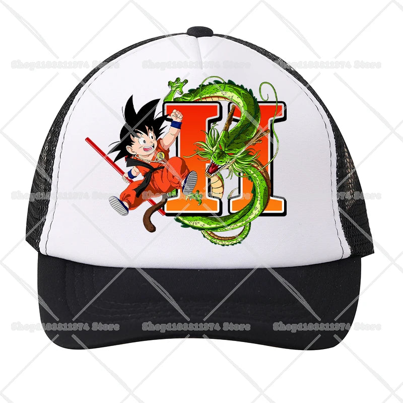 Czapki baseballowe z siateczki Dragon Ball z motywem kreskówkowym Son Goku z literami – czapki sportowe dla dorosłych i dzieci, anime, letnie, na świeżym powietrzu, z daszkiem chroniącym przed słońcem, prezent, nowe