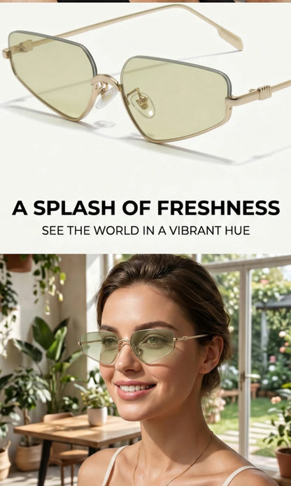 Vintage Semi-Rimless Polygon Punk Sunglasses Women 2026 Luxury Brand Cat Eye Metal Small Frame Sun Glasses Ladies Classic Shades