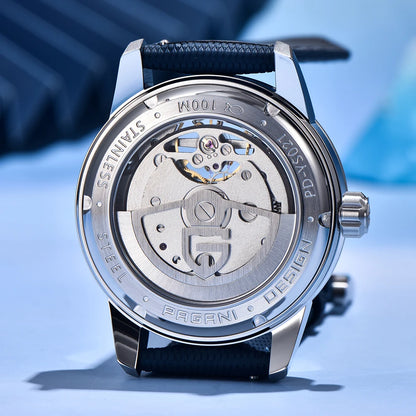 PAGANI DESIGN – Luxus mechanikus férfi karóra, 41 mm, zafírüveg, bőr szíj, vízálló, pilóta stílusú, tourbillon és holdfázis kijelzővel
