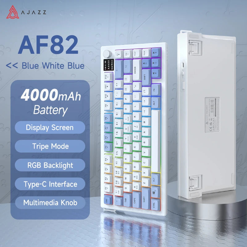 Tastiera AJAZZ AF82 Office Low Profile RGB cablata/wireless da gaming, layout 75% con 82 tasti, batteria 4000mAh per Win/Mac