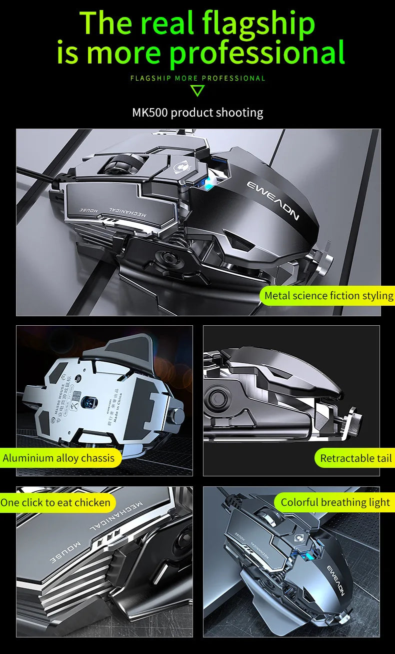 Mechanical Metal Gaming Mouse Wired Ergonomic RGB Backlit Game Mouse 12800 DPI Optical USB Mouse Computer Mouse For Desktop PC