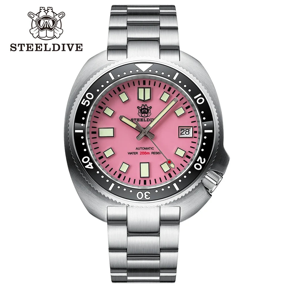 STEELDIVE New Arrival 44mm SD1974 Orange Dial Ceramic Bezel Super Luminous 200m NH35 Automatic Dive Watch with Milled Clasp