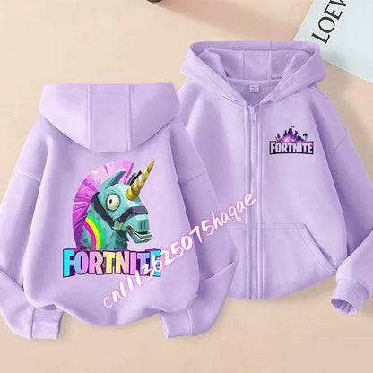 Ново детско яке с качулка Fortnites — суитшърт с цип и щампа на анимационен игрови персонаж, есенно-зимни дрехи за момчета