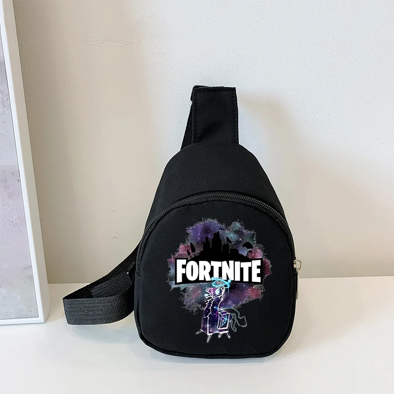 Fortnite Crossbody Bag Game Printed Kids Mini Chest Bag Classic Black Shoulder Bag Wallet Suitable for School Outdoor Activities
