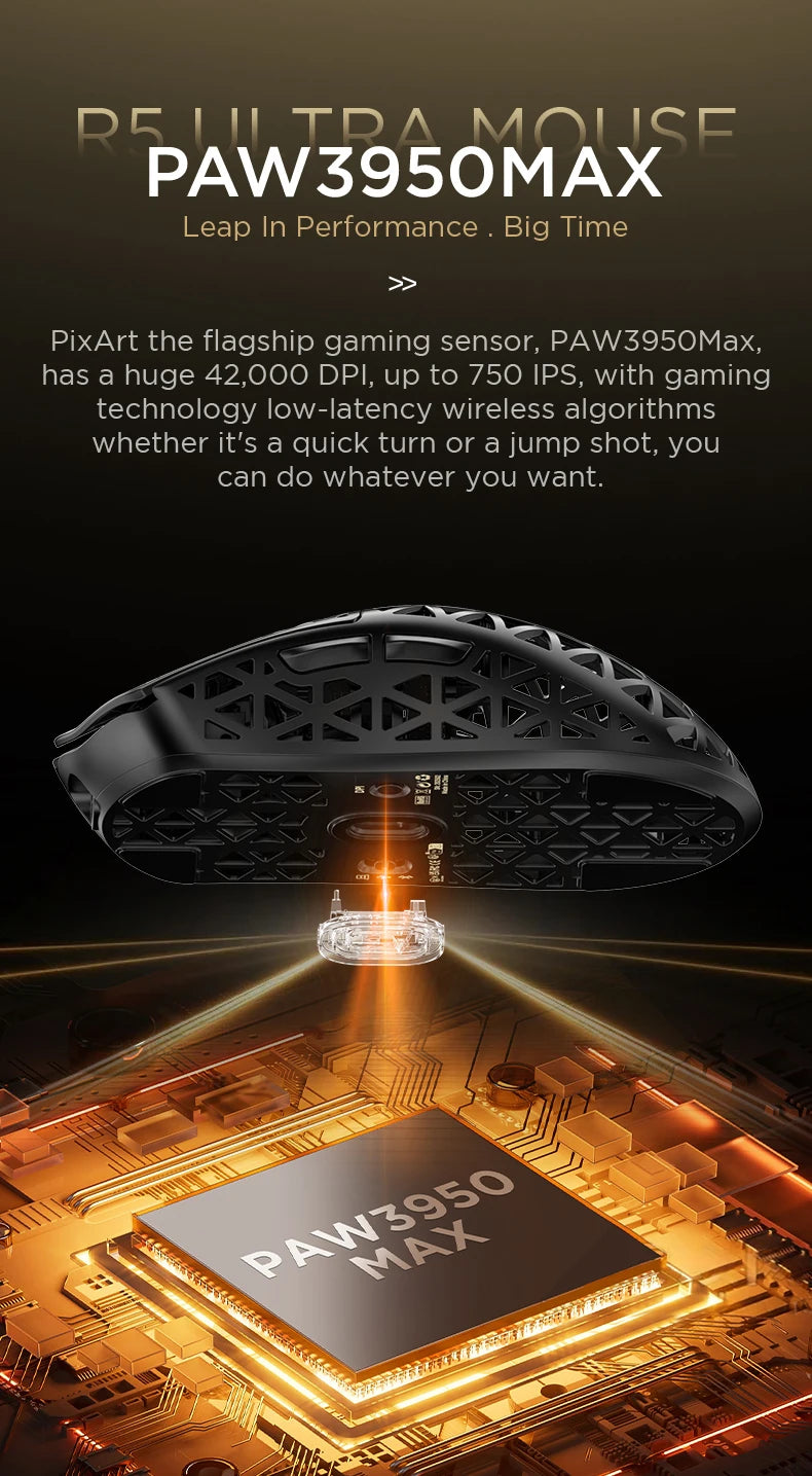 ATTACK SHARK R5 Ultra Carbon Fiber brezžična gaming miška, gaming senzor PixArt PAW3950MAX, 42000DPI, 8000Hz, MCU Nordic 52840