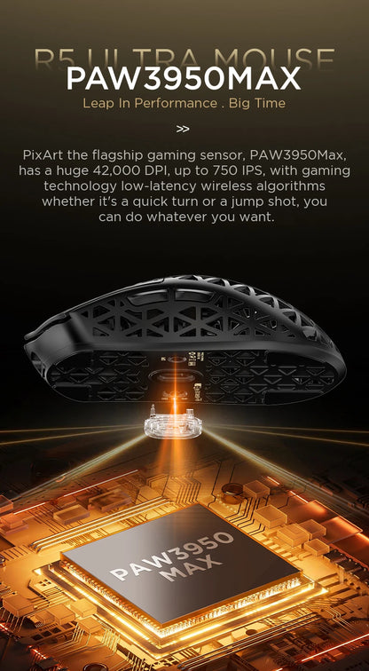 ATTACK SHARK R5 Ultra Carbon Fiber brezžična gaming miška, gaming senzor PixArt PAW3950MAX, 42000DPI, 8000Hz, MCU Nordic 52840