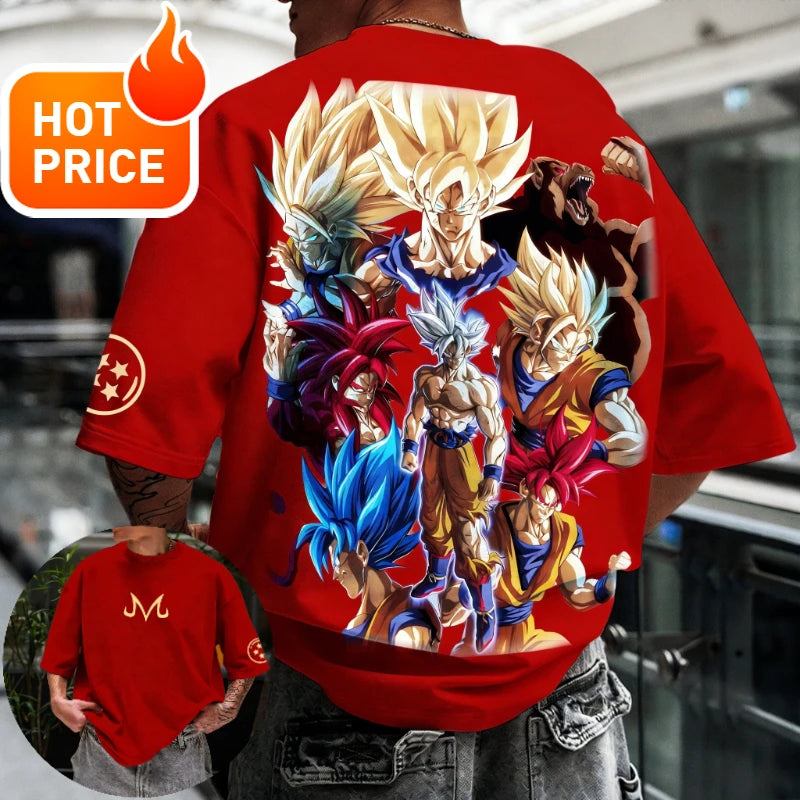 2026 Sommer Dragon Ball T-Shirt 100% Baumwolle Goku All Forms Print Oversized Gym Streetwear Unisex Retro-Tee für Erwachsene und Kinder