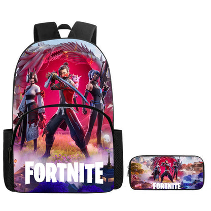 Mochila Fortnite Cartoon com Bolso Frontal e Estojo 2PCS - Conjunto Escolar para Meninos e Meninas dos 5 aos 8 Anos, Presente de Regresso às Aulas