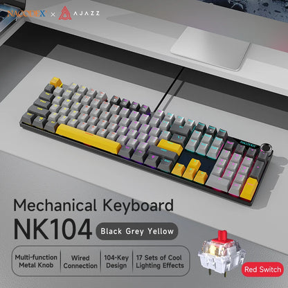 Teclado Mecânico AJAZZ NK104 com Fio, Teclas de Dupla Injeção, 104 Teclas, Hot-Swapping, Retroiluminação LED Híbrida, Teclado Gamer para Portátil e PC