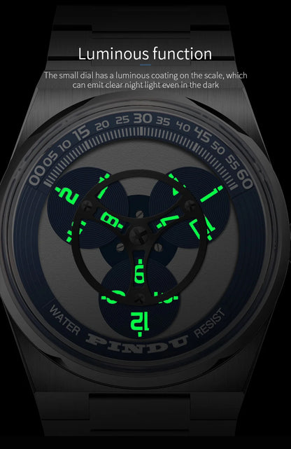 PINDU Turntable Creative Watch Miyota 8215 With Pointerless Design Trendy Steel Business Mechanical Watches Luminous Waterproof