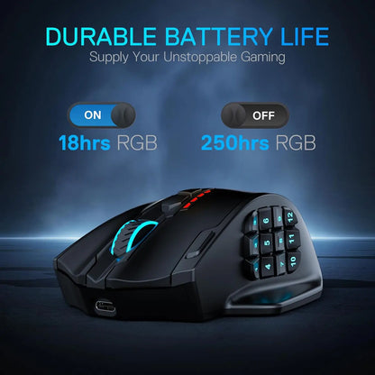 Mouse gaming ottico wireless Redragon M913 MAX 26000 DPI MMO con 16 pulsanti programmabili