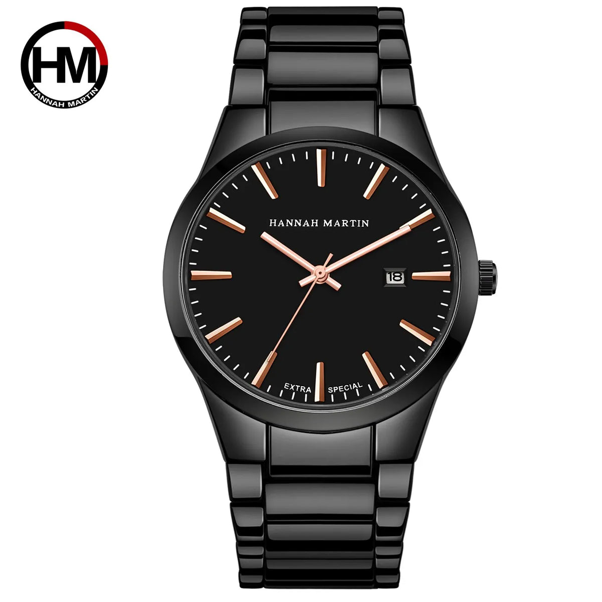 Hannah Martin férfi karóra, rozsdamentes acél tok, kvarc szerkezet, 41 mm-es számlap, üzleti stílus, naptárkijelzéssel (utánzat)