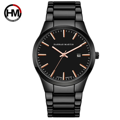 Hannah Martin férfi karóra, rozsdamentes acél tok, kvarc szerkezet, 41 mm-es számlap, üzleti stílus, naptárkijelzéssel (utánzat)
