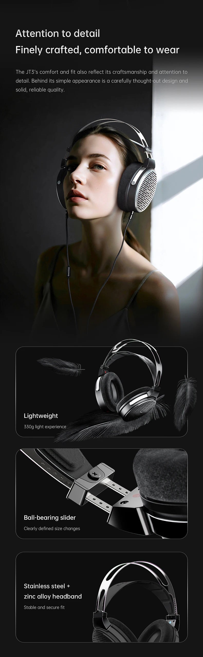Cuffie over-ear cablate open-back FiiO JT3 con driver dinamico da 50mm HiFi e cavo rimovibile
