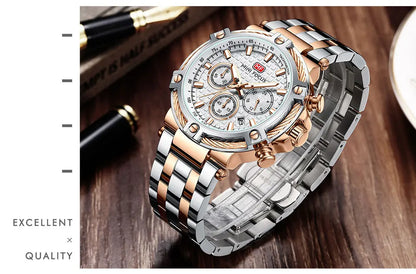 MINI FOCUS Black Stainless Steel Quartz Watch Men Fashion Luminous Dress Wristwatch with Date 24-hour Display Chronograph 0470