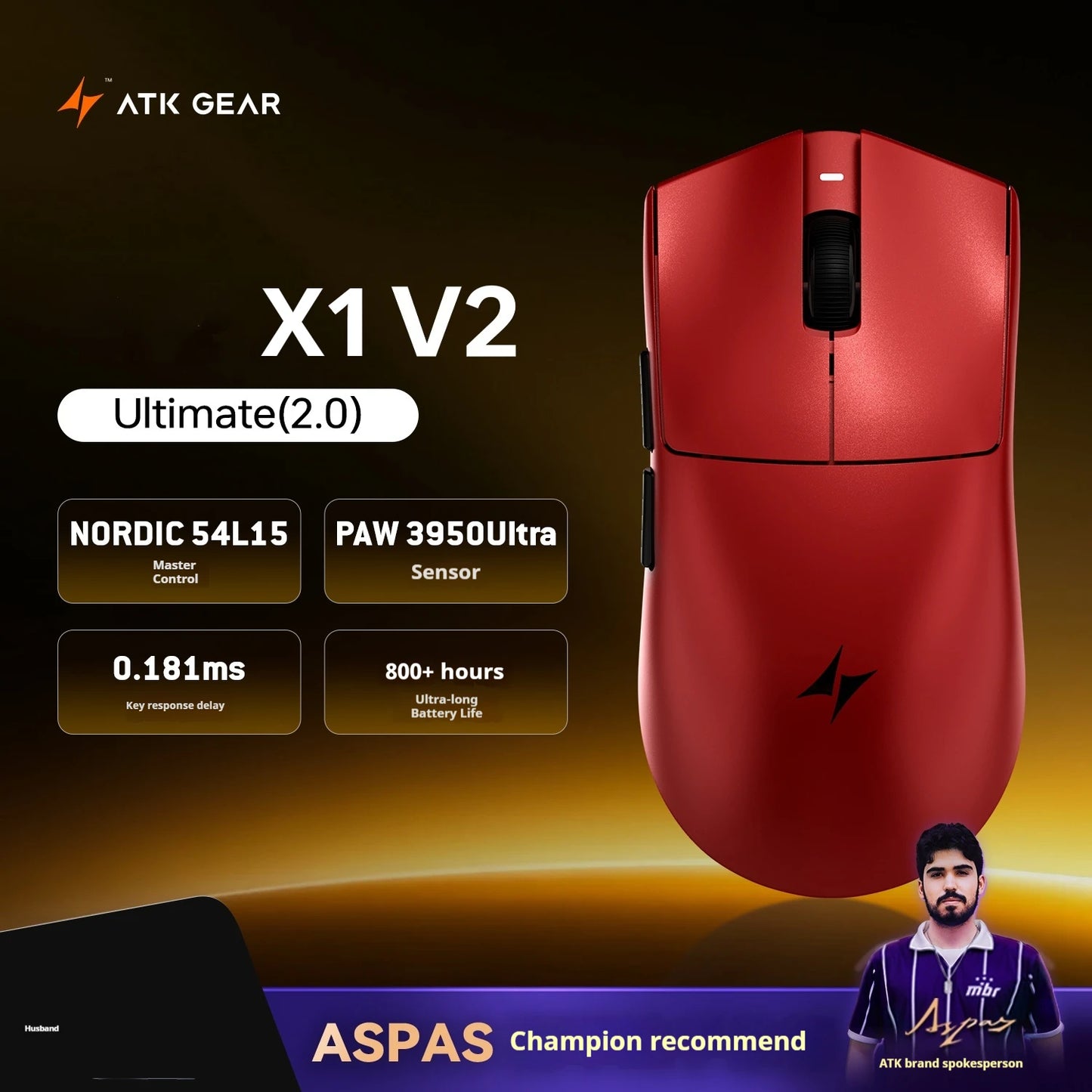 Bezdrôtová myš ATK X1 V2 Ultimate 2.0 Paw3950, ultr ľahká 54g, 750ips, nízka latencia 0.163ms, 650ips, nový herný doplnok, darčeky