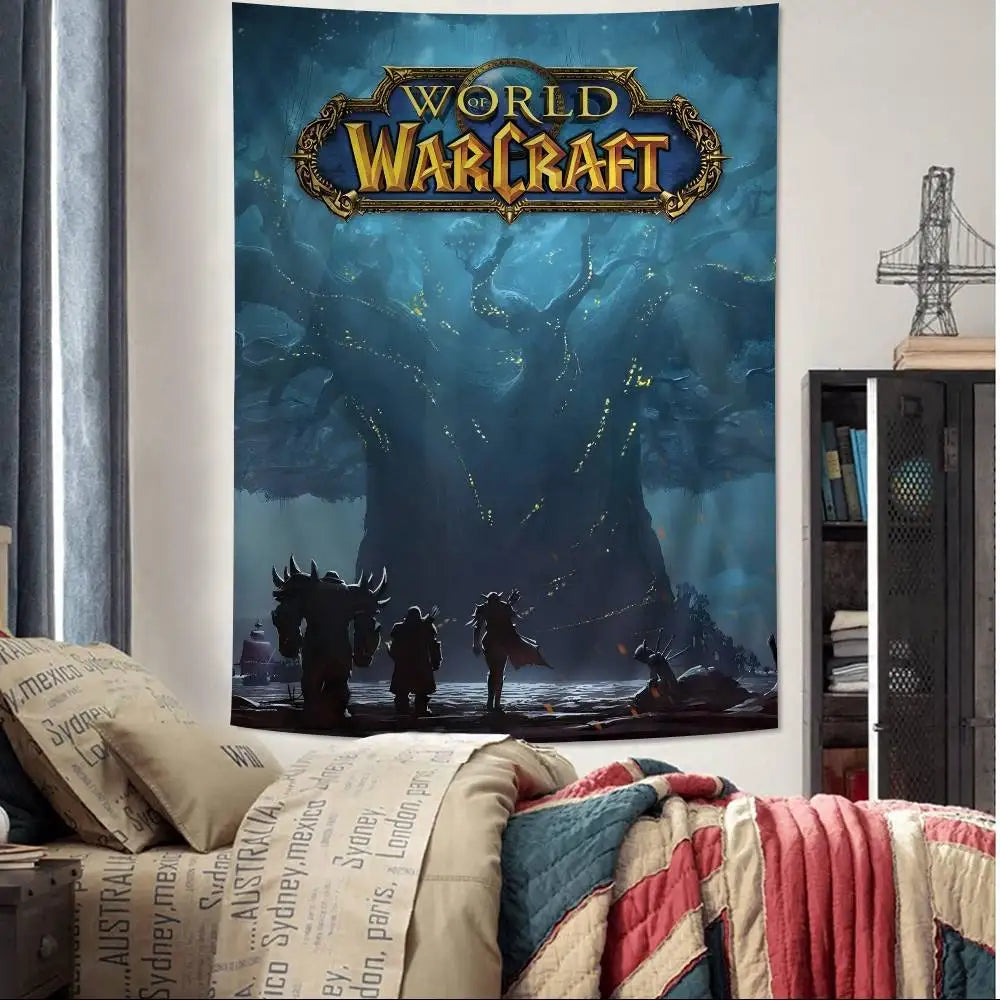 Populärt spel World of Warcraft – stor väggbonad med tryck, billig hippie-väggbonad, bohemiska väggbonader, mandala, heminredning