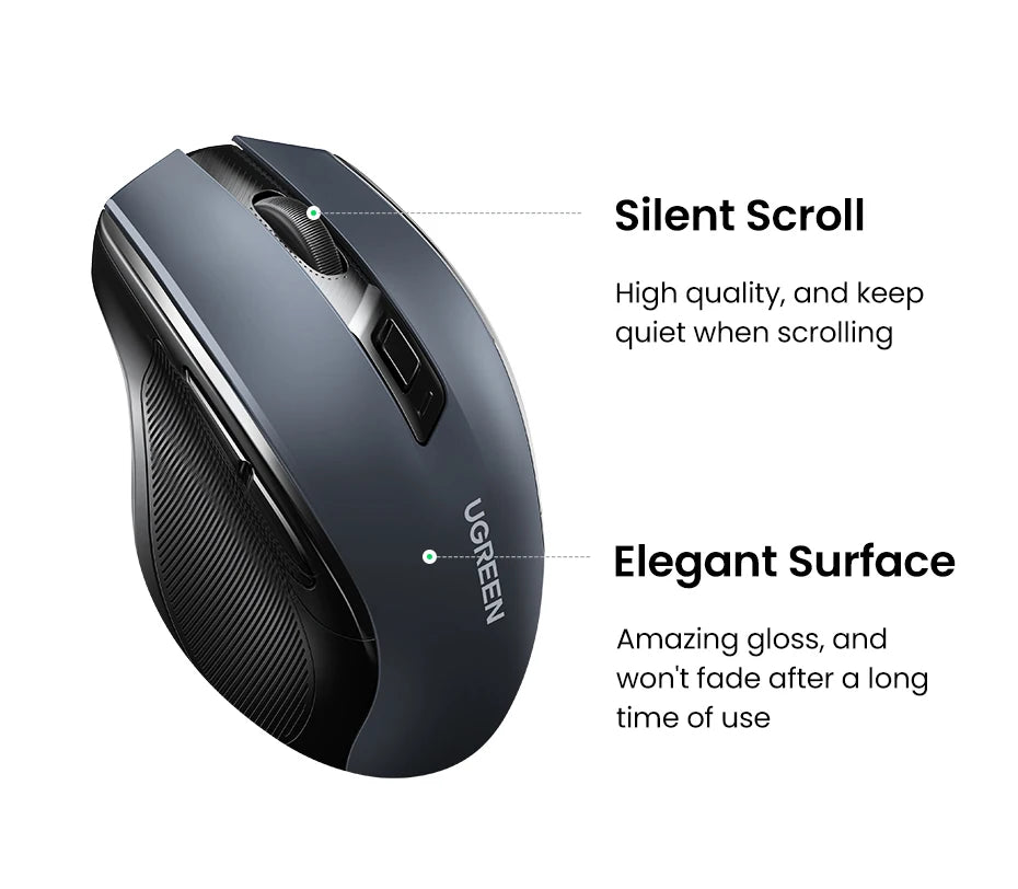 Rato sem fios UGREEN Bluetooth 5.0 ergonómico 4000DPI com 6 botões silenciosos para MacBook, tablet, portáteis, computador e PC, rato 2.4G